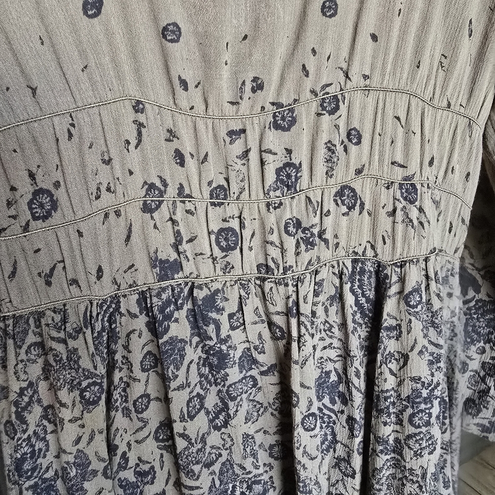 💜 Free People Brown and Black Long Sleeve Dress Fall Boho Floral - Picture 10 of 10